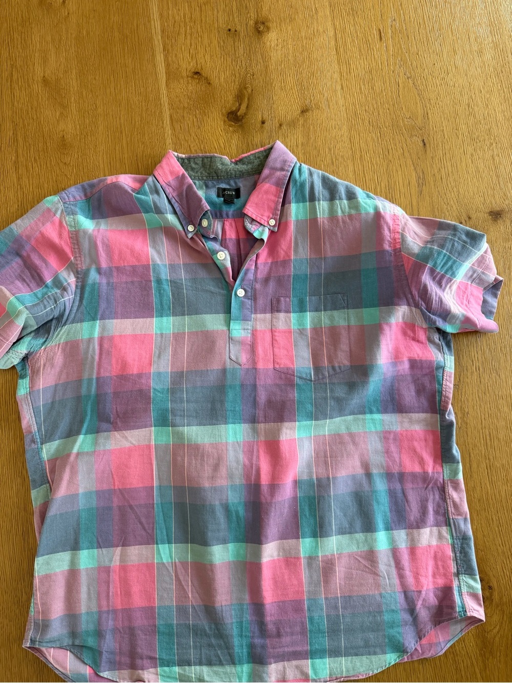 Club Room Pink and Mint Plaid Short-Sleeve Button-Down